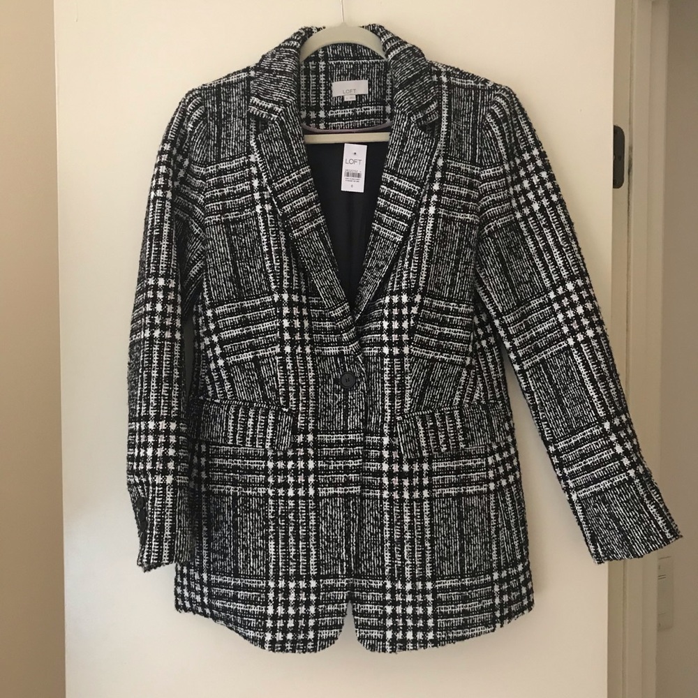 Ann Taylor plaid longline blazer NWT